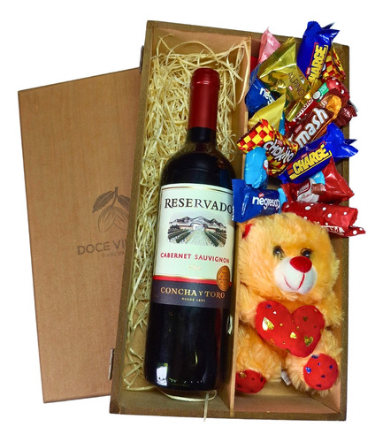 Cesta Vinho Urso E Chocolates, Presente, Romântica, Namorada