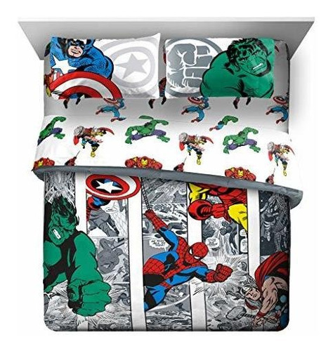 Marvel Avengers Comic Cool 7 Piezas Queen Bed Set - Bdd2j