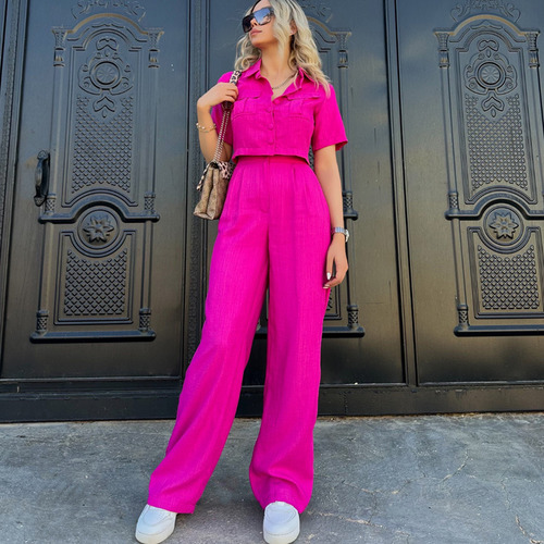 Traje Casual De Dos Piezas Mujer Elegante Pantalon Y Top