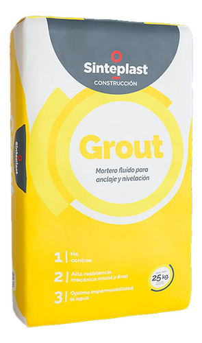 Grout Mortero Fluido Para Anclaje Nivelación Sinteplast 25k 