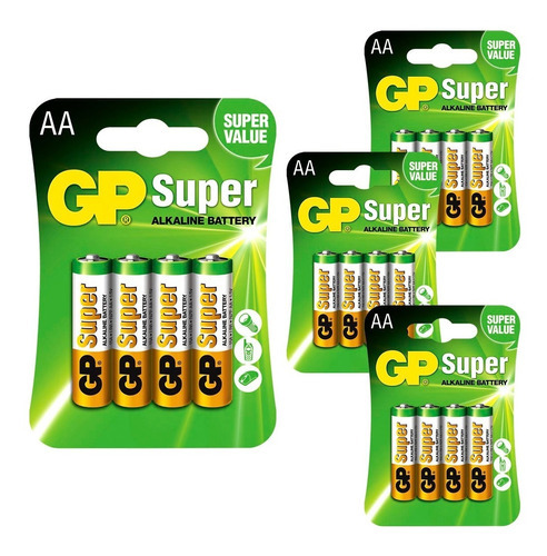 16 Pilhas Baterias Alcalinas Aa Gp Super - 4 Cartelas