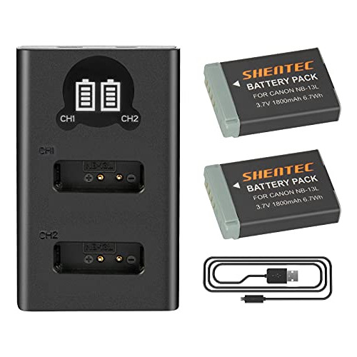 Paquete De 2 Baterías Nb13l De 1800 Mah Y Cargador Usb...