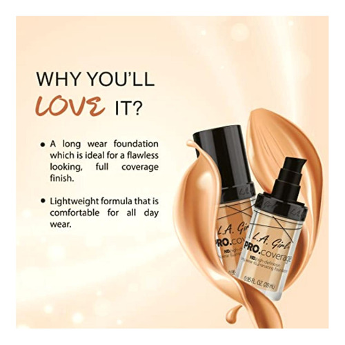 L.a. Girl Pro Coverage Liquid Foundation, Beige, 0.95 Fluid