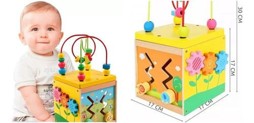 Cubo Didáctico Infantil Juguete Madera Encastre Multifunción