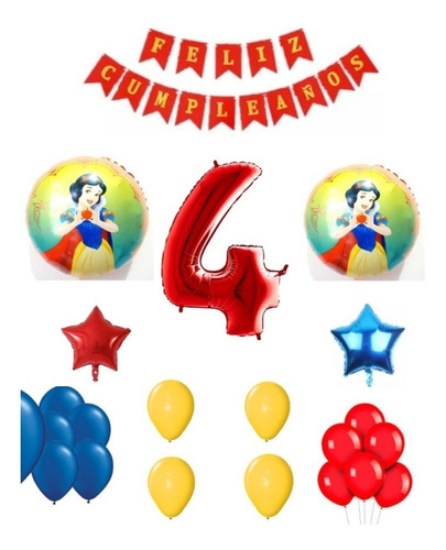 Globos Blancanieves+ Banderín +nro Gde+ Látex+ 2 Estrellas