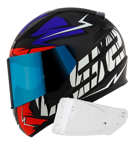 Capacete Ls2 Ff353 Cromo Azul + Viseira Espelhada