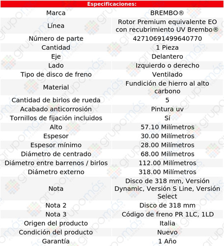 Disco Ventilado Delantero 318.00 Izq/der A4 Del 2017 Al 2022