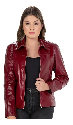 Jaqueta vermelha on sale de couro feminina