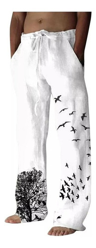 Pantalones De Lino De Algodón Con Estampado De Pájaros Para