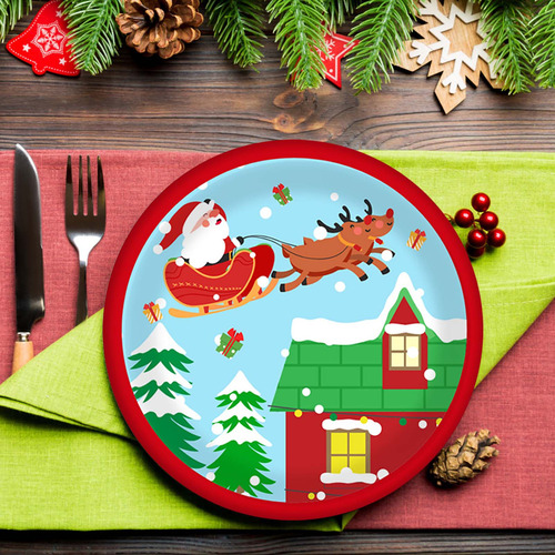 Platos De Papel Con Diseño De Muñeco De Nieve De Papá Noel P