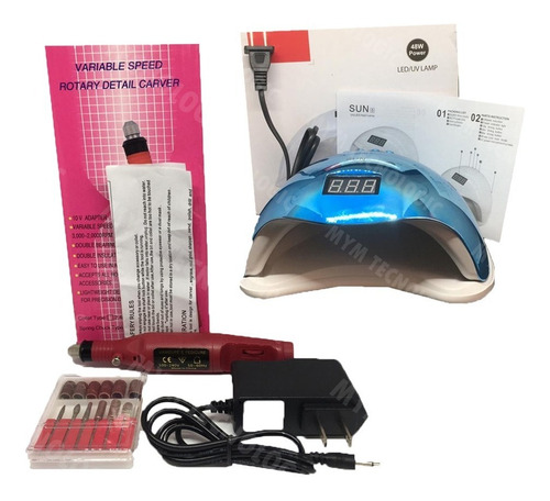 Kit Pulidor De Uñas Rojo 110-240v + Lámpara Uv Secadora Uñas