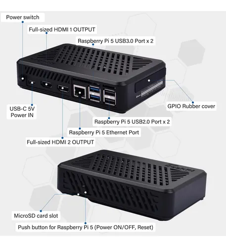Caja Geeekpi Deskpi Lite Pi5 Con Enfriador Y Hdmi