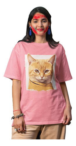 Playera Para Mujer De Gato Minimalista Oversized  