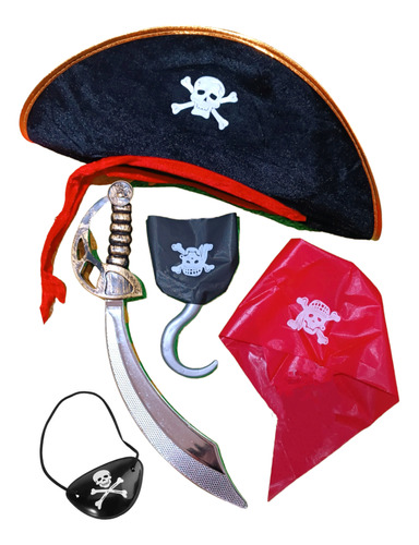 Disfraz De Pirata Niño Adulto Sombrero Parche Garfio Daga 