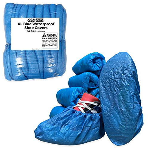 100 Pack Extra Large Blue Disposable Non-slip Boot & Sh...