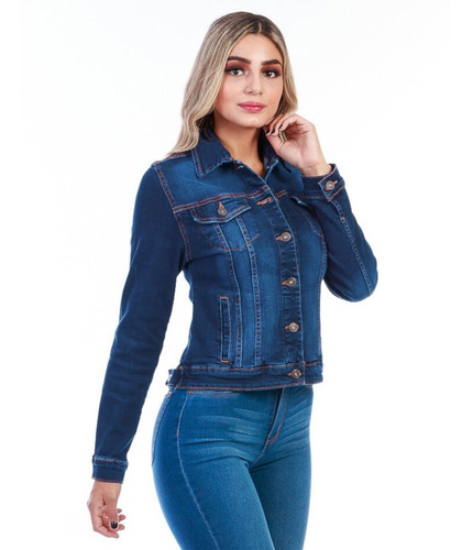 Imagen 3 de 5 de Chamarra De Mezclilla Stretch Mujer Ajustable Azul Oscuro
