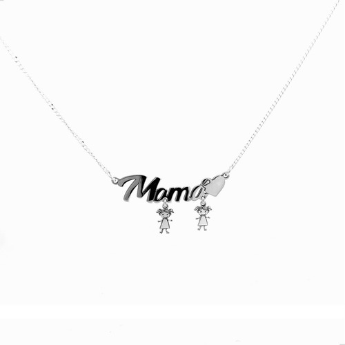 Imagen 2 de 10 de Collar Dije Mamá Niño Niña Corazón Plata .925 Mujer Agálea