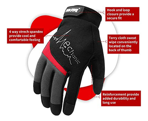 Flex Grip Mechanic Work Gloves For Men,black And Red Ut...
