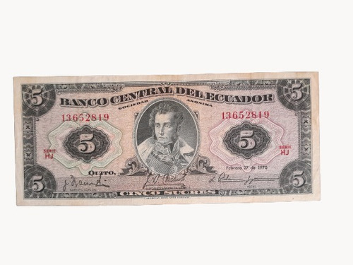 Billete Antiguo 5 Sucres De 1970 Pick-113