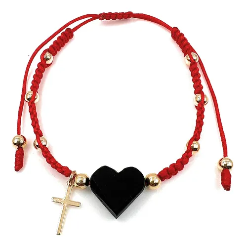Leslie Boules Pulsera Azabache De Corazón Genuino De Hilo Ro
