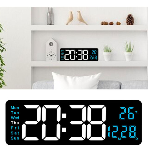 Reloj De Pared Digital Temperatura Fecha Semana Azul