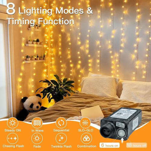 Luces De Navidad Shineshine 150 Led 15mts 8 Modos Fiesta Blanco