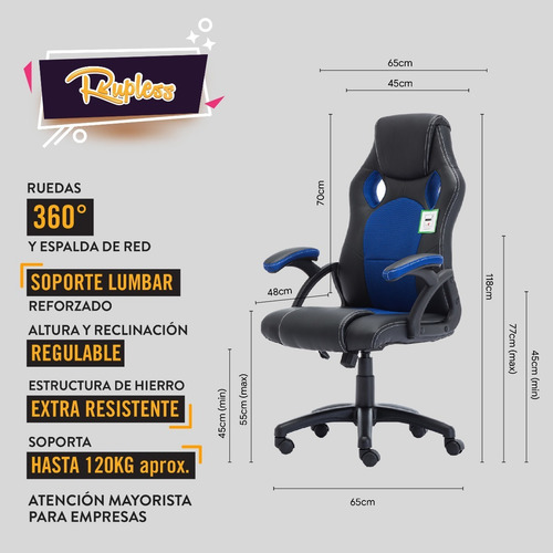 Imagen 2 de 9 de Silla Sillón Gamer Oficina Ergonómica Reclinable Resistente