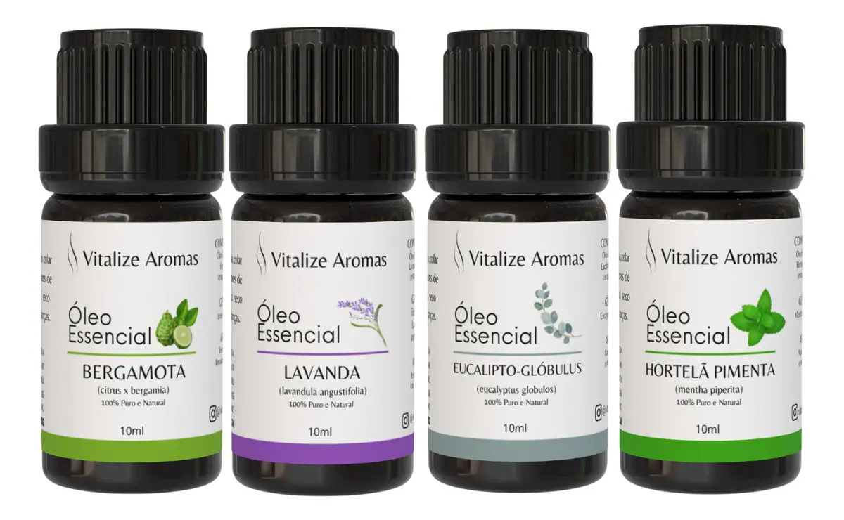 Kit 4 Óleos Essenciais Tradicionais Mais Vendidos 100% Puros