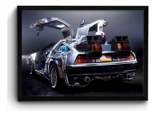 Cuadro 33x45cm Delorean Volver Al Futuro Mod 01 Con Vidrio Sin Borde Blanco Negro