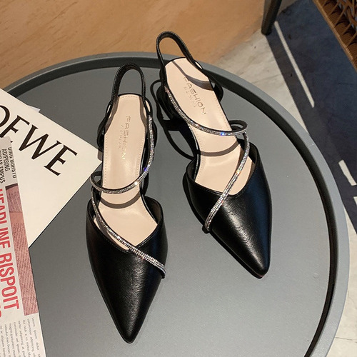 N Zapatos De Tacón Bajo Con Punta De Strass Para Mujer