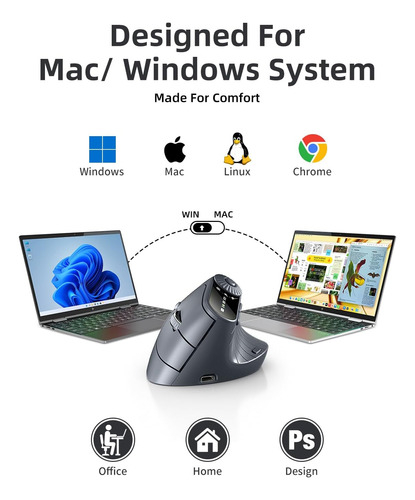 Mouse Vertical Ergonómico, Mouse Óptico Inalámbrico Bluetoot