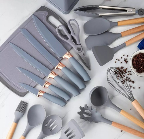 Set 19 Juegos Utensilios De Cocina De Silicona Con Soporte