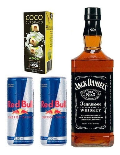 Kit Presente Jack Daniel's 375ml + Red Bull + Agua De Coco