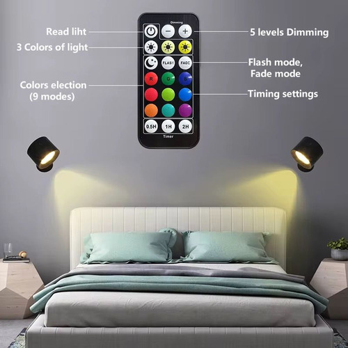 Luz Led Pared Nocturna 360 Doble Cabeza Recargable Rgb Contr Blanco