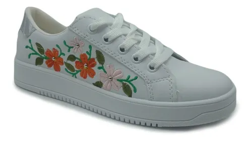 Tenis Moda Estilo Urbano Bordado Flores 135