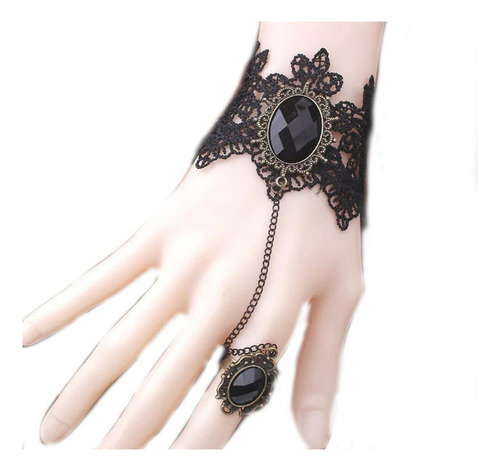 Pulsera Encaje Fino Anillo Muñequera Fantasía