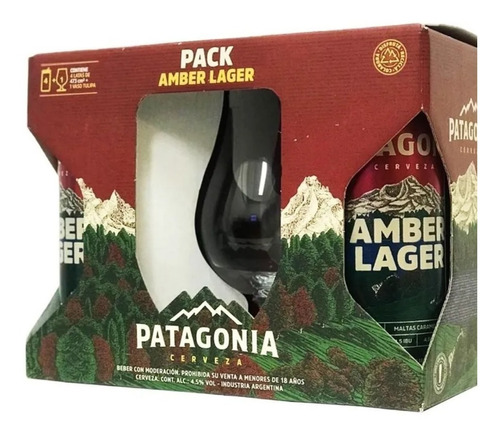Cerveza Patagonia Pack 4 Latas Amber + 1 Vaso Tulipa