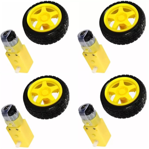 Kit 4x Pcs Roda Pneu Motor Dc 3 A6v Com Redução Robótica