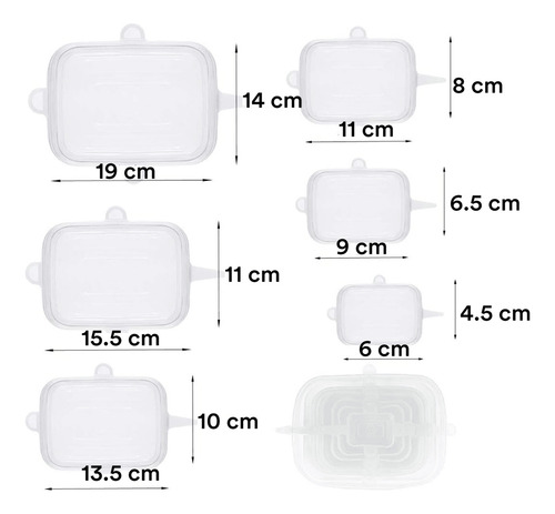 Set X6 Tapas Rectangular De Silicona Reutilizable Ajustable Color Transparente