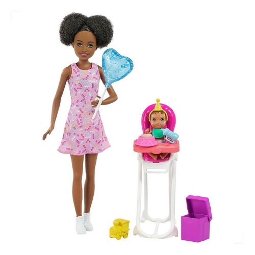 Barbie Negra Boneca Mattel Babá Skipper + Bebê + Acessórios