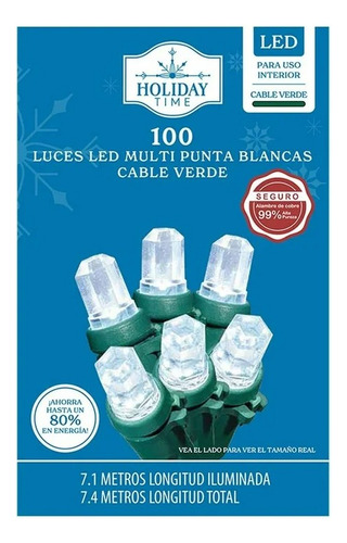 100 Luces Cable Verde Serie Navidad Navideña 7.4 Metros