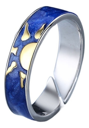 Calidad Anillos Sol Y Luna Con Esmalte Gota Azul