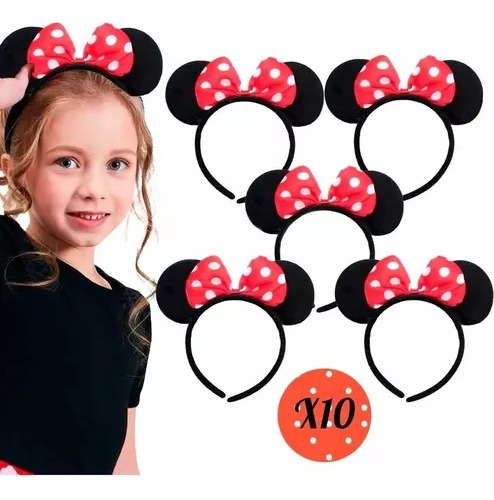 10 Diademas Orejas Mimi Minnie Mouse Moño Rojo Fiesta Niña