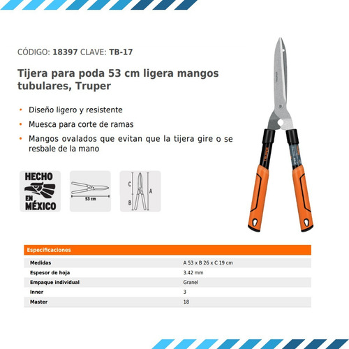 Imagen 2 de 6 de Tijera De Poda Corta Cerco Forjada Truper