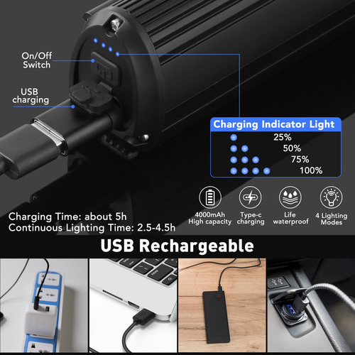 Luz De Bicicleta De 3000 Lúmenes Y 4000 Mah