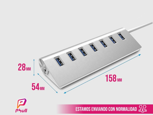Imagen 5 de 8 de Hub Usb 3.0 De 7 Puertos 5gb Metalico Pc / Mac