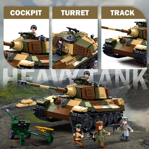 Kit De Construcción Tanque Ww2 Tiger Ii Con Figuras De Ladri Color