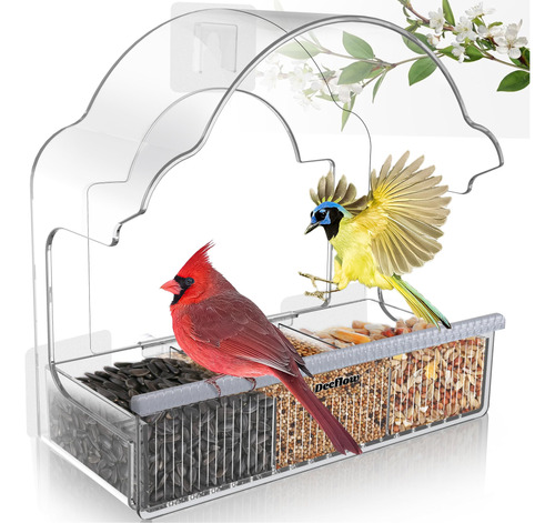 Casita Para Pajaros Comedero De Ventana Acrilica - Gris