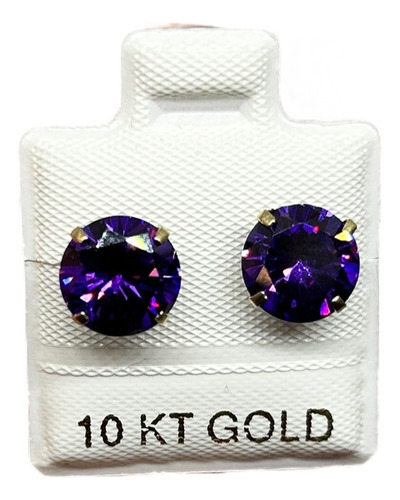 Broquel Arete Recto Zirconia Morado N.8 Oro 10k Garantizado