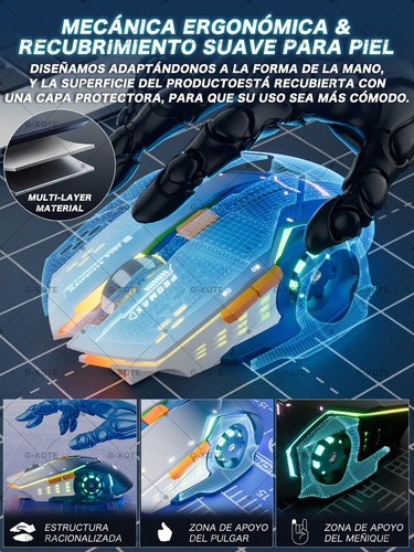 Mouse Gamer Rgb Inalámbrico Bluetooth G-xqte Dual Mode Bt & usb 2.4g Color Azul GM28ProMax